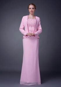 Chiffon Beading Mother Of The Bride Dress Pink Column Straps