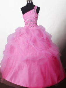 One-shoulder Girls Pageant Dresses Colorful Rhinestones