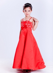 Red Flower Girl Dress with Beautiful Beading 2013