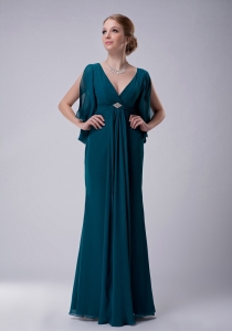 Turquoise Blue Mother of the Bride Dress Chiffon V-neck