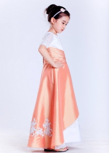 Lovely Flower Girl Dresses Ankle-length in White and Orange