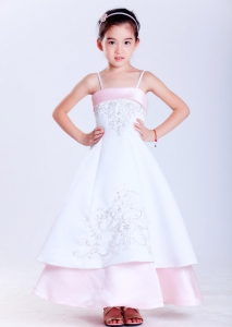 Two-tones Flower Girl Dress with Embroidery