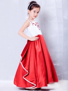 Multi-color Flower Girl Dress Embroidery Ankle-length