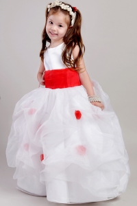 A-line Scoop Flower Girl Dresses with Red Sash