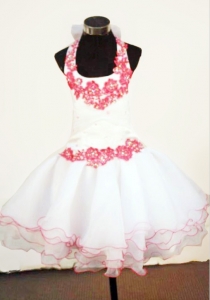 Appliques Halter Little Girl Pageant Dresses Bow Organza