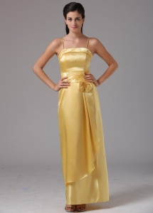 Yellow Column Spagetti Straps Bridesmaid Dresses Bow