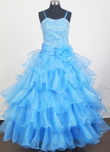 Aqua Blue Little Girl Pageant Dress with Beaded Bodice 2013