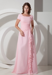 Baby Pink Square Beaded Mother of Bride Dress Chiffon