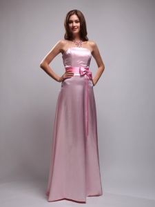 Pretty Baby Pink Bowknot Strapless Bridesmaid Dresses