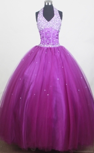 Beaded Halter Purple Pageant Dress for Little Girls