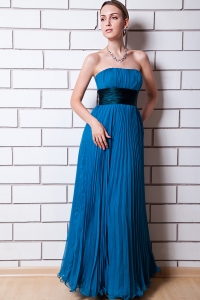 Royal Blue Pleated Bridesmaid Dresses Sash Organza