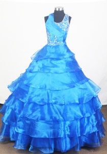 Blue Baby Girl Pageant Dress Ruffled Layered and Beading