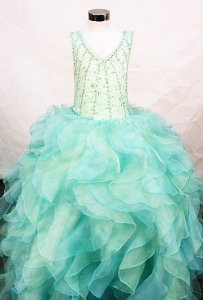 Multi-color Ruffles V-neck Little Girl Pageant Dresses