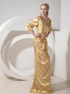 Newest Gold V-neck Brush Train Mothers Dress 2013
