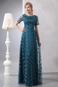 Dark Green Lace Mother of the Bride Dress Sleeves Scoop
