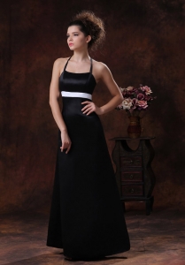 Black Bridesmaid dresses with Halter Column Floor-length
