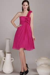 Hot Pink One Shoulder Chiffon Flowers for Bridesmaids