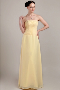 Light Yellow Bridesmaid Dresses Strapless Chiffon Ruch