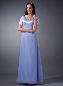 Sleeves V-neck Ruch Lilac Mother Dresses for Weddings