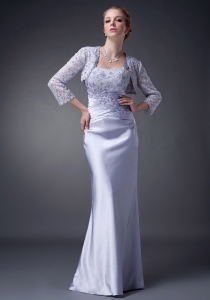 Lilac Column Straps Appliques Mother Of The Bride Dress