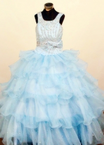 Ruffled Layeres Pageant Dresses for Teens Square Neck