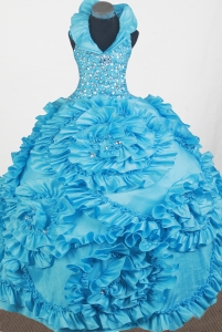Girl Pageant Dress Glittering Beading Hand Made Flowers