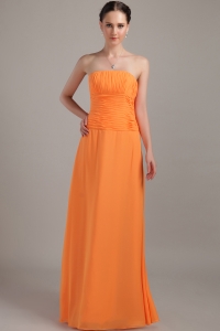 Chiffon Strapless Orange Beading Bridesmaid Dresses