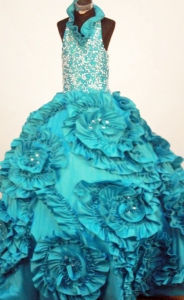 Little Girl Pageant Dresses with Halter Top Neck and Ruffles