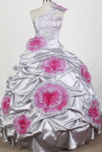 Beading Hand Made Flowers One Shoulder Pageants Dresses