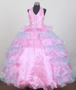 Beading Layered Organza Halter Little Girl Pageant Dress