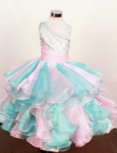 One Shoulder Little Girl Pageant Dresses Colorful Beading