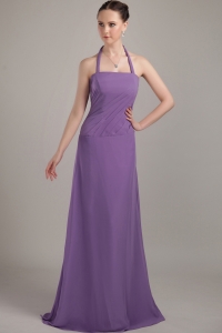 Purple Halter Bridesmaid Dresses Ruch Brush Train
