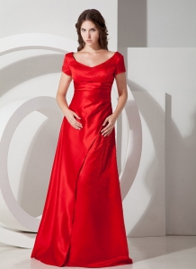 Red Scoop Ruched Taffeta Mother of the Bride Dress