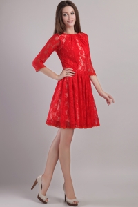 Bateau Lace Embroidery Red Mother Of The Bride Dresses