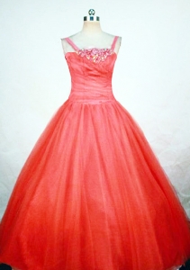 Beaded Ball Gown Orange Red Girl Pageant Dresses