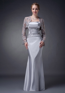 Silver Strapless Appliques Mothers Dress with Lace Jacket