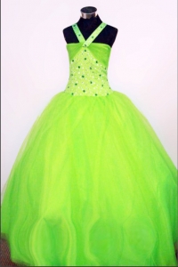 Spring Green Halter Top Little Girl Pageant Dress Beaded