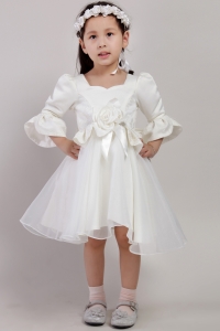 Flower Girl Dresses with Half Sleeves and Hand Made Flowers