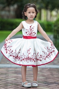 A-line Scoop Tea-length Embroidery Flower Girl Dress