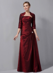 Wine Red Ruched Mother Of The Bride Dress with Jacket