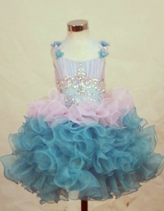 Multi-color Short Beaded Little Girl Pageant Dresses