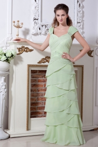 Apple Green Bridesmaid Dresses Beading Rulles Layers