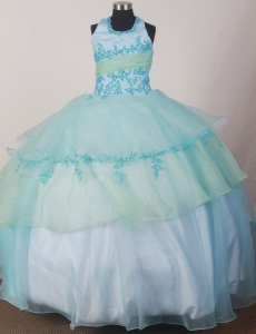 Apple Green and Light Blue Halter Flower Girl Pageant Dress