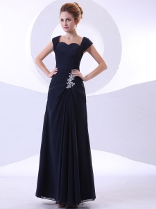 Appliques Bodice Prom Dress Ankle-length Straps Navy Blue