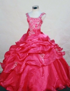 Hot Pink Appliques Wide Straps Little Girl Pageant Dresses