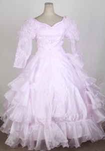 Baby Pink Flower Girl Pageant Dress Long Sleeves Ruffles