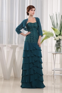Prom Dress Turquoise Beading Column Strapless Chiffon