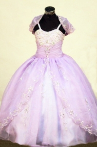 Lilac Ball Gown Little Girl Pageant Dresses Beading Straps