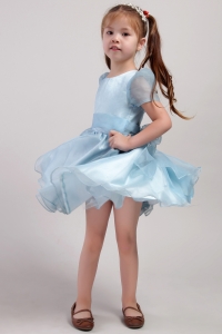 Blue Little Girl Dress Scoop Knee-length Organza Bowknot