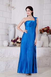 Royal Blue One Shoulder Pleat Bridesmaid Dress Taffeta